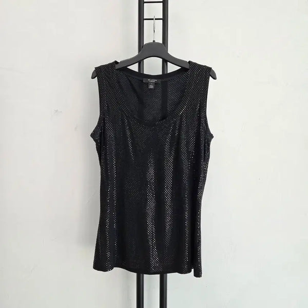 [BUNJANG] ST. JOHN Caviar Black Sequin Sleeveless Top / 신세계정품)) 센존 ST.JOHN CAVIAR 스팽글 레이온 민소매 탑