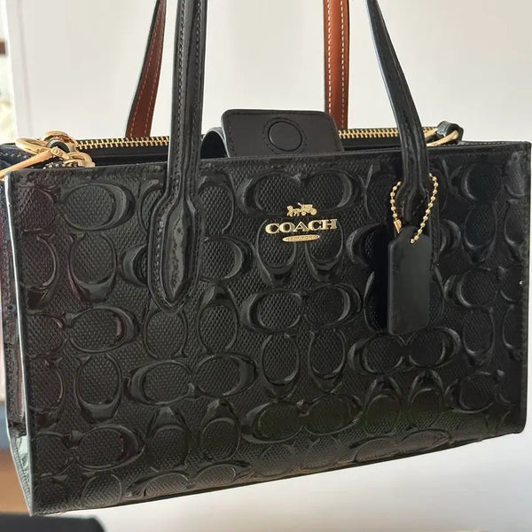 [BUNJANG] Coach Signature Leather Nina Small Tote Bag Gold/Black / [정품] 코치 시그니처 레더 NINA 스몰 토트백 골드블랙