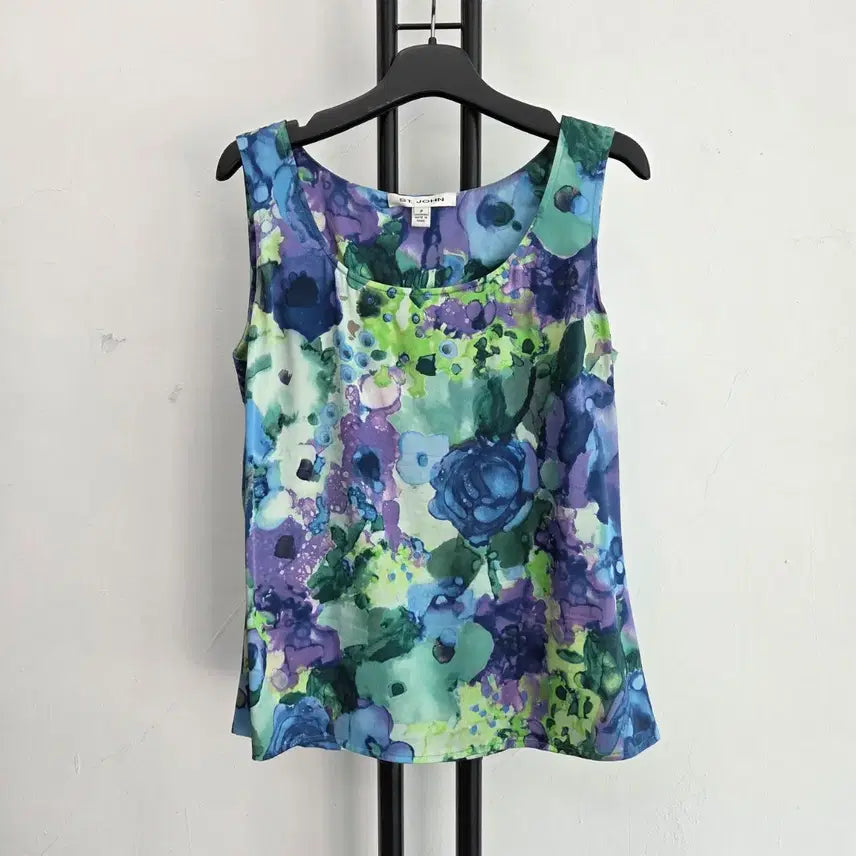 [BUNJANG] ST. JOHN Genuine Flower Sleeveless Blouse - Blue / 신세계정품)) 센존 ST.JOHN 플라워 블루 민소매 블라우스