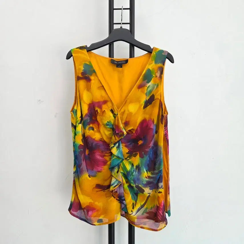[BUNJANG] ST. JOHN Genuine Flower Shirring Sleeveless Blouse / 신세계정품)) 센존 ST.JOHN 플라워 셔링 실크 블라우스