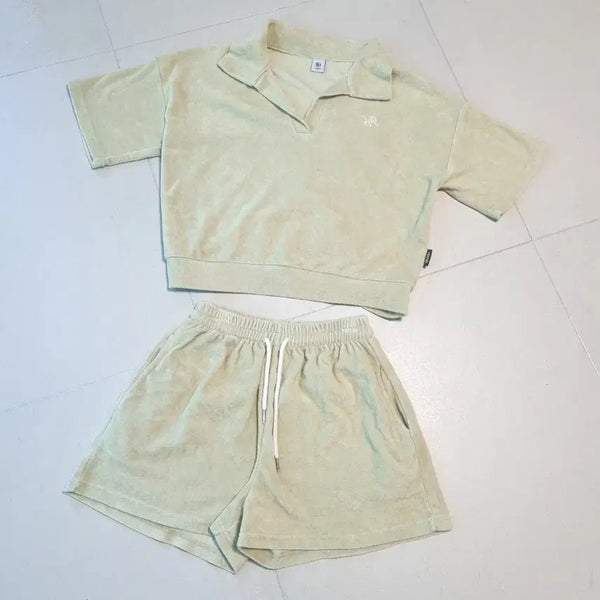 [BUNJANG] Ronron Terry Half-Sleeve Collar Shorts Set / 론론  테리 소재 반팔 카라 숏팬츠 세트 free