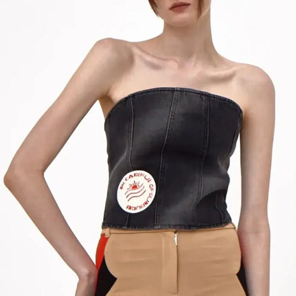 [BUNJANG] Kijun Air Brushed Denim Bustier Top (Size S) / 기준 kijun 에어 브러시 데님 뷔스티에 탑 새상품 튜브탑