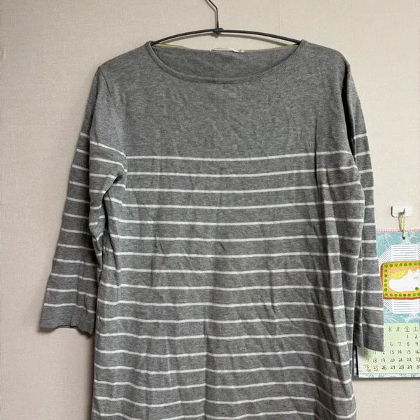 [BUNJANG] Uniqlo Half-Sleeve Striped Knit XL / 유니클로 환절기 그레이 단가라 칠부 니트 XL