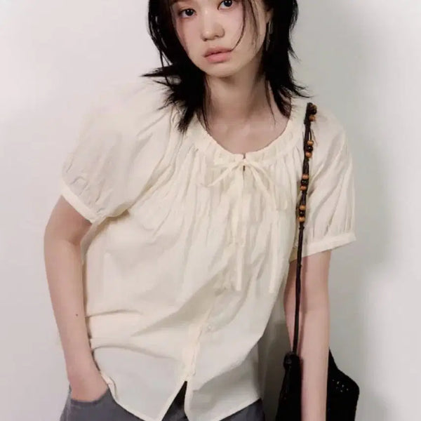 [BUNJANG] 8seconds NC Shirring Volume Blouse Ivory Women's M / 에잇세컨즈 NC 셔링 볼륨 블라우스 아이보리 여성 M