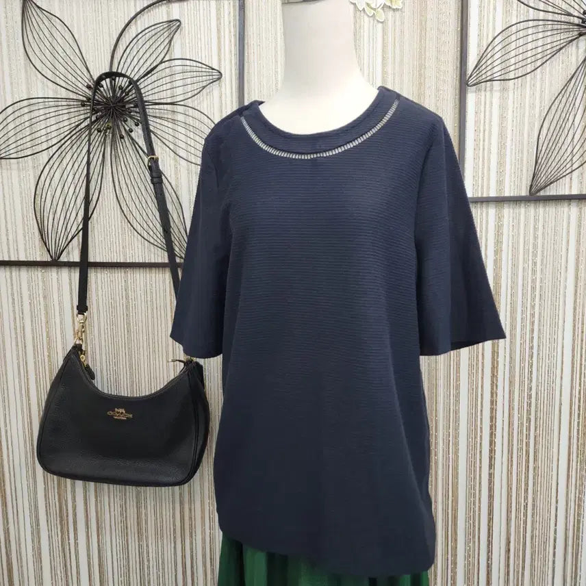 [BUNJANG] Ojokz Navy Ribbed Short Sleeve T-Shirt Size 55 / 오조크 55사이즈   네이비 골지 반팔 티셔츠