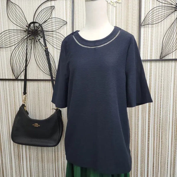 [BUNJANG] Ojokz Navy Ribbed Short Sleeve T-Shirt Size 55 / 오조크 55사이즈   네이비 골지 반팔 티셔츠