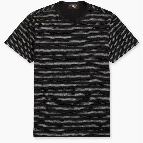 [BUNJANG] RRL Indigo Striped Jacquard T-Shirt Black Multi / RRL 인디고 스트라이프 저지 티셔츠 블랙 멀티