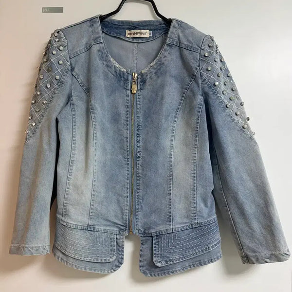 [BUNJANG] Stone Washed Denim Jacket with Cubic Details / 멋스러운 스톤 워싱 데님 자켓