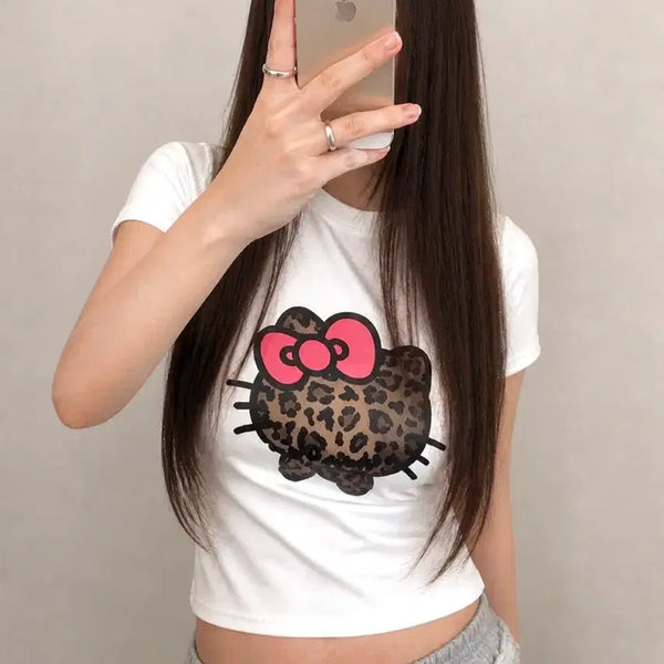 [BUNJANG] Hello Kitty Leopard Short Sleeve T-Shirt / 헬로키티 레오파드 반팔