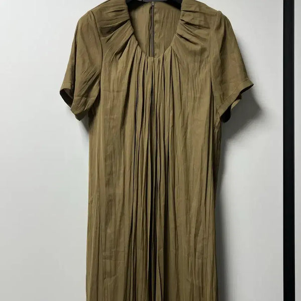 [BUNJANG] Chic Shirring Dress in Elegant Khaki / 셔링 고급 컬러 예쁜 원피스