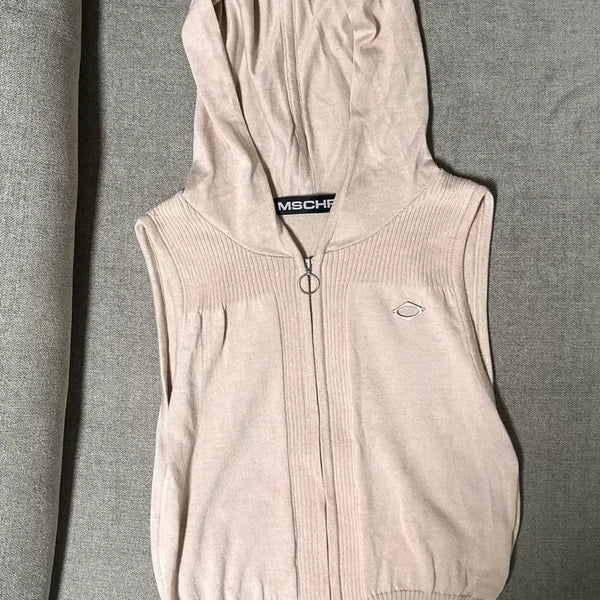[BUNJANG] Mischief Hooded Knit Zip-Up Vest / 미스치프 후드 니트 집업 베스트