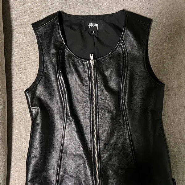 [BUNJANG] Stussy Black Leather Vest (Women's) / 스투시 블랙 레더 조끼 (여성)