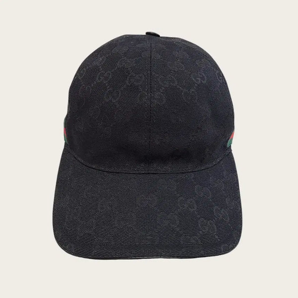 [BUNJANG] Gucci Black Tricolor Web GG Canvas Baseball Cap M / [M] 구찌 블랙 삼선 웹 GG 캔버스 볼캡 모자