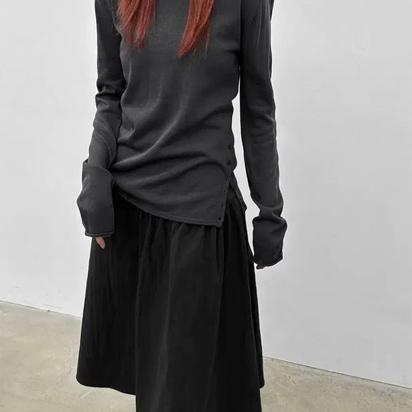 [BUNJANG] Two-Way Slit Button Knit (Charcoal, Free Size) / 투웨이 슬릿 버튼 니트