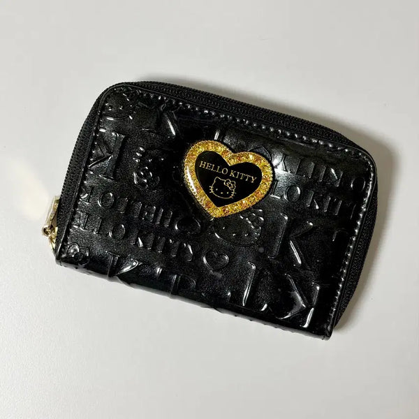 [BUNJANG] Kitty Enamel Heart Wallet Cubic Gyaru Y2K Black / 키티 에나멜 하트 지갑 큐빅 갸루 블랙 y2k
