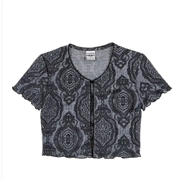 [BUNJANG] RUNNINGHIGH Lace Point Hook Cardigan Charcoal / 러닝하이 RUNNINGHIGH 레이스 포인트 후크 가디건 [챠콜]