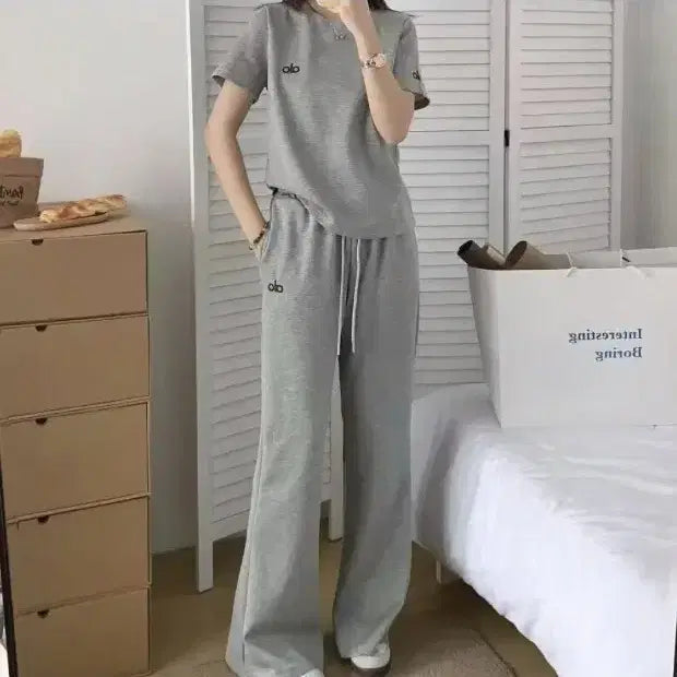 [BUNJANG] Alo Training T-shirt and Pants Set Grey M / alo 트레이닝 반팔 세트 / 그레이 M