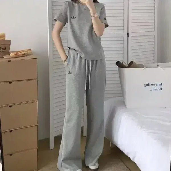 [BUNJANG] Alo Training T-shirt and Pants Set Grey M / alo 트레이닝 반팔 세트 / 그레이 M