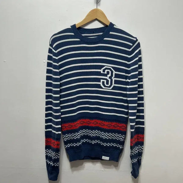 [BUNJANG] Adidas Navy Stripe Number 3 Knit Top Size S / 아디다스 네이비 스트라이프 숫자3 니트 S