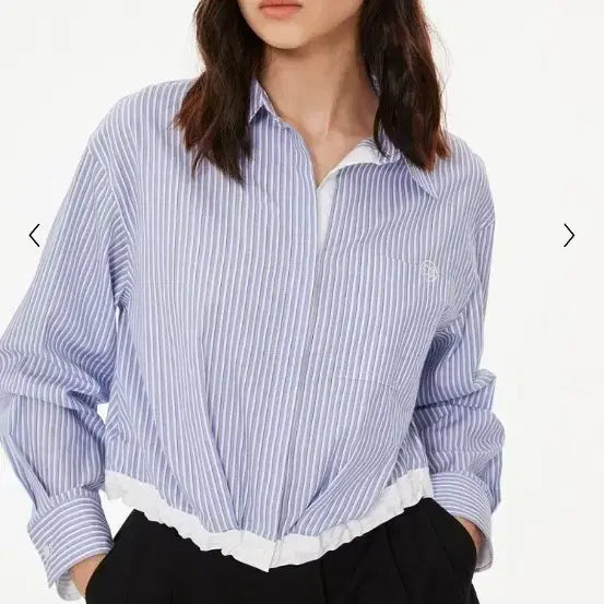 [BUNJANG] G-CUT Hidden Button Drawstring Hem Shirt Blue Stripe / 지컷 히든 버튼 드로스트링 헴 셔츠 블루 스트라이프 새상품