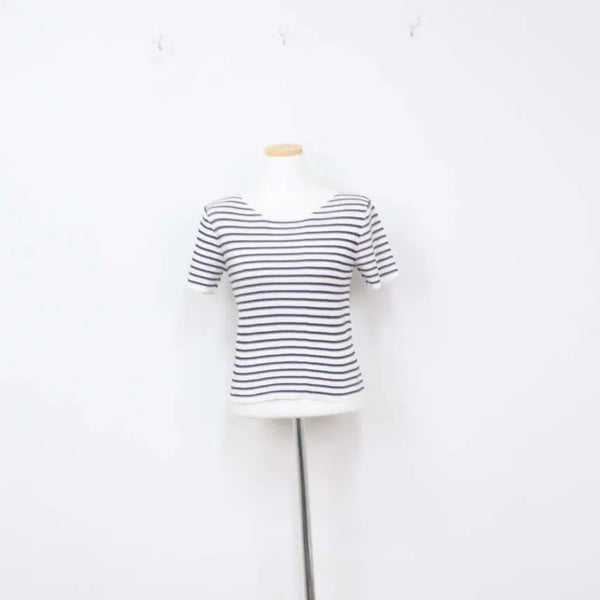 [BUNJANG] COINCAS Women's Striped Short-Sleeve Knit T-shirt (Free Size) / [정품] 코인코즈 여성 스트라이프 반팔 니트 티셔츠 F 정인샵