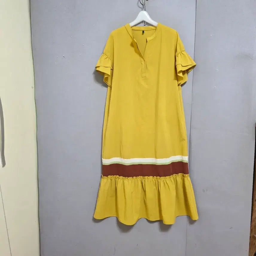 [BUNJANG] United Colors of Benetton Yellow Polyester Knee-Length Dress Size 42 / 베네통구김잘않가는 원피스 42  n5452
