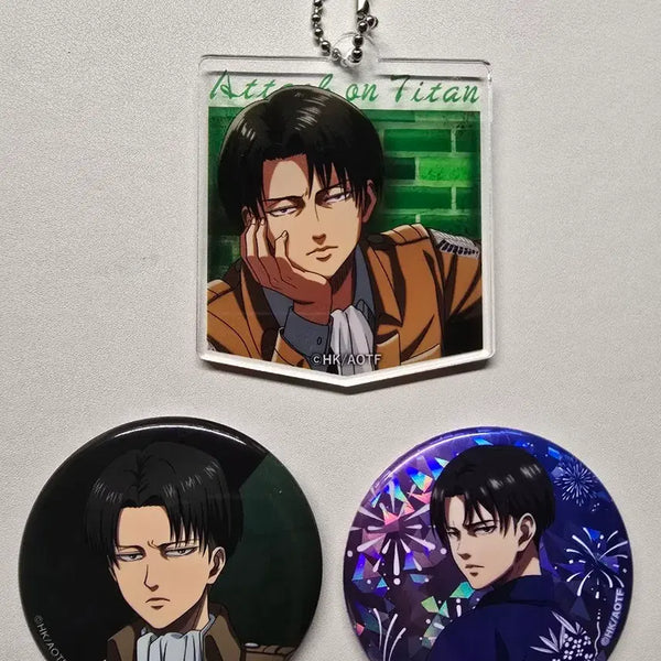 [BUNJANG] Attack on Titan Levi Acrylic Keychain & Can Badge Bundle Set / 진격의 거인 리바이 아크릴키링, 캔뱃지 일괄