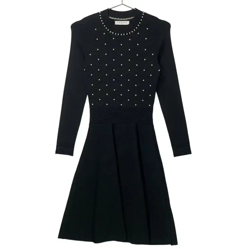 [BUNJANG] Sandro Black Pearl Embellished Knit Dress / 산드로 블랙 진주 장식 니트 원피스