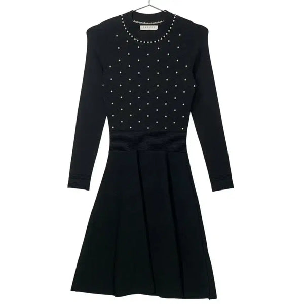 [BUNJANG] Sandro Black Pearl Embellished Knit Dress / 산드로 블랙 진주 장식 니트 원피스
