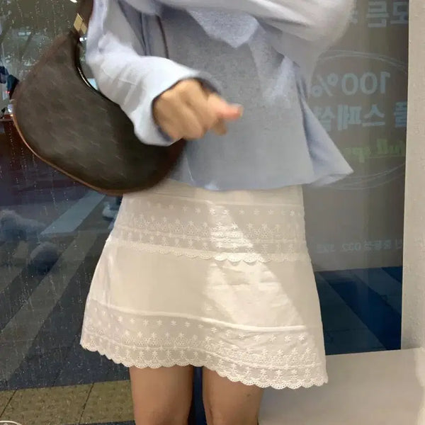[BUNJANG] White Embroidered Lace Skirt / 화이트 자수 레이스 스커트