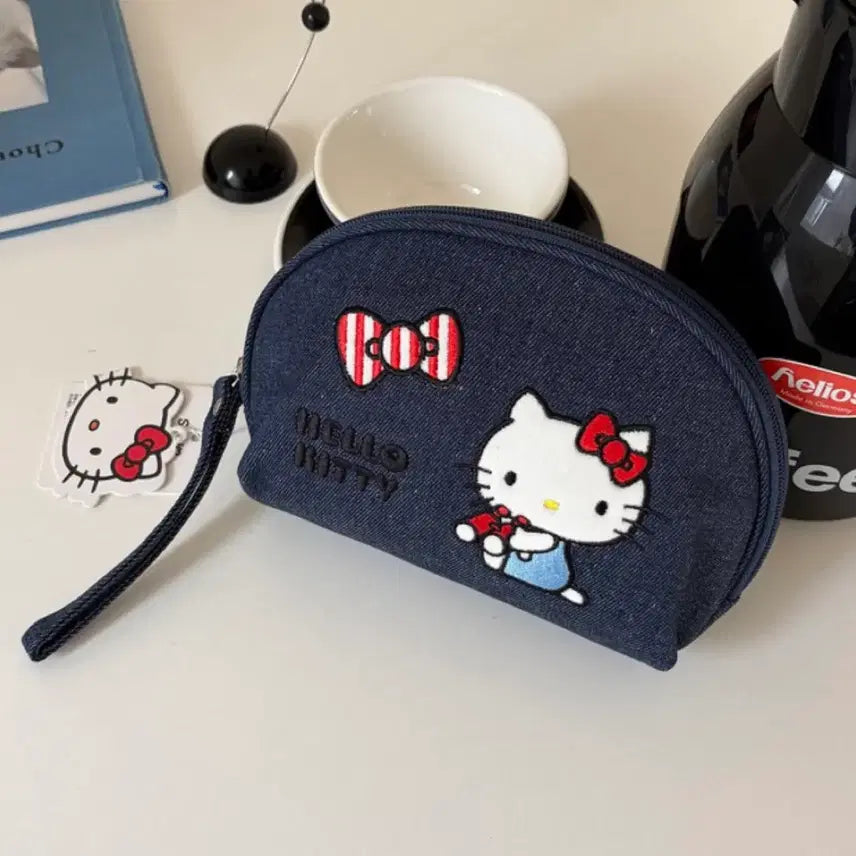 [BUNJANG] Hello Kitty Denim Pouch with Strap / 헬로키티 데님 스트랩 파우치