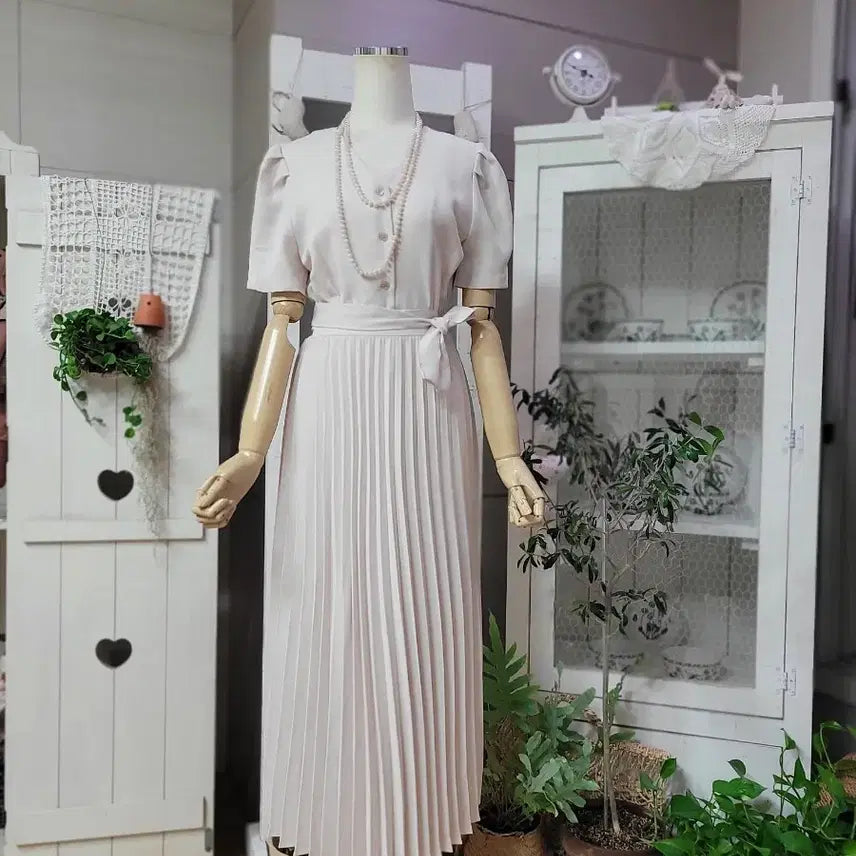 [BUNJANG] Chiffon Puff V-Neck Long Dress Size 55 / 쉬폰 퍼프 브이넥 롱주름원피스 55