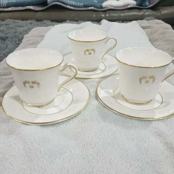 [BUNJANG] Cheonghwadae White Gilt Coffee Cup and Saucer Set (3-Person) / 청화대 화이트 금장 커피잔 3인조 세트