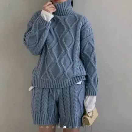 [BUNJANG] Ablley Twisted Knit Shorts Set / 에이블리 꽈배기 니트 반바지 세트