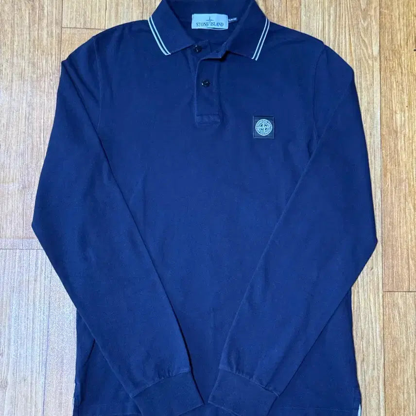 [BUNJANG] Stone Island Patch Logo Long Sleeve Polo Shirt / 스톤아일랜드 패치로고 긴팔 카라티