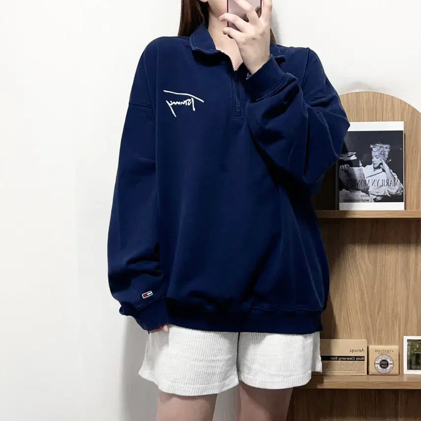 [BUNJANG] Tommy Hilfiger Navy Collared Half-Zip Sweatshirt / 타미 네이비 카라 반집업 [ M ]