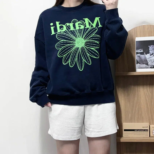 [BUNJANG] Mardi Mercredi Navy Flower Pattern Sweatshirt / 마르디메크르디 네이비 플라워패턴 맨투맨 [ ONE ]