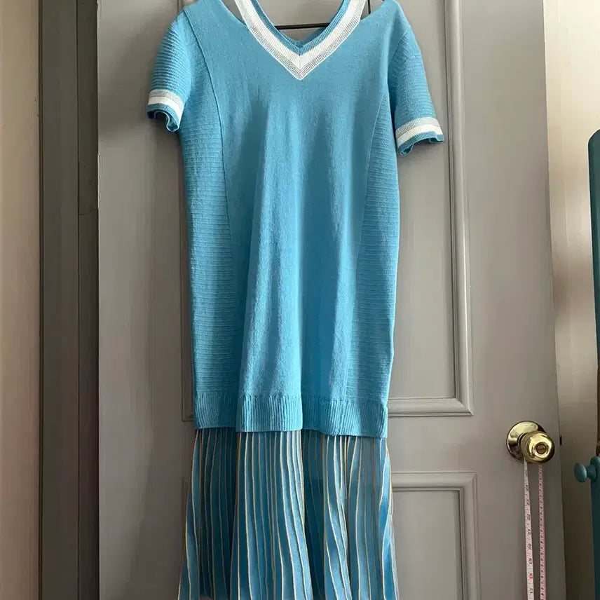 [BUNJANG] Second Floor Blue Knit Pleated Long Dress Size 85 / 세컨플로어 원피스 85사이즈
