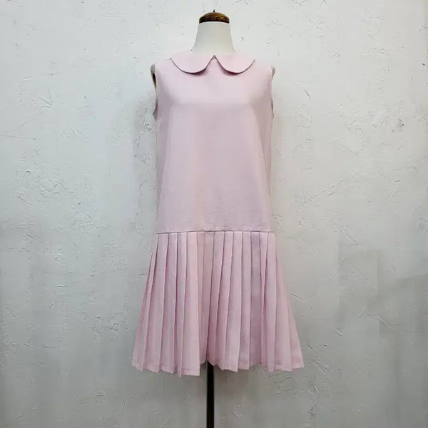 [BUNJANG] Pink Collar Neck Pleated Mini Dress / 핑크색 카라넥 플리츠 원피스F