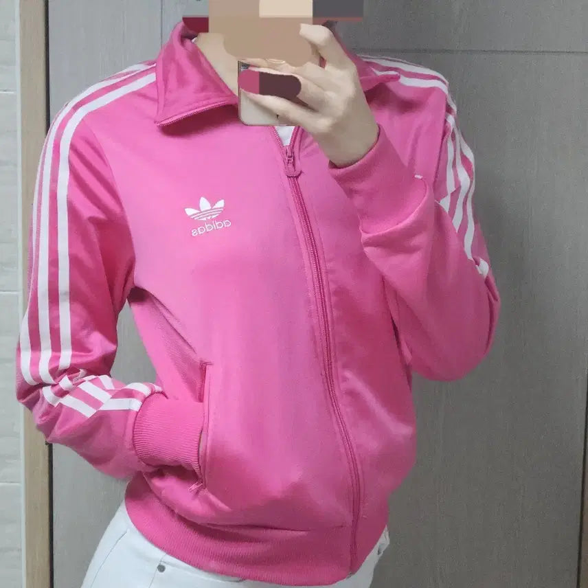 [BUNJANG] Adidas Firebird Track Jacket Pink White Size 100 / 아디다스 파이어버드 핑크 져지 흰핑 100 트랙탑 자켓 트레이닝 딸기우유