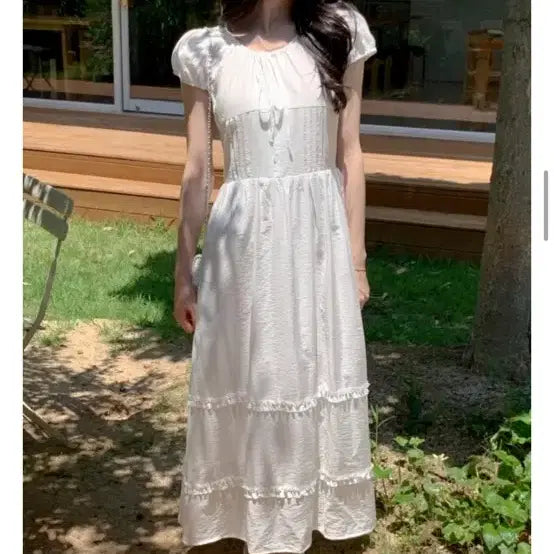 [BUNJANG] A.VEIN Sally Ribbon Shirring Long Dress / 어베인 셀리 리본 셔링 롱 원피스