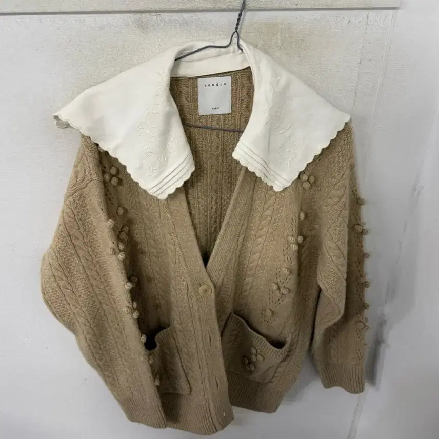 [BUNJANG] Sandro Cable Knit Cardigan Beige / 산드로 케이블 니트 가디건 베이지