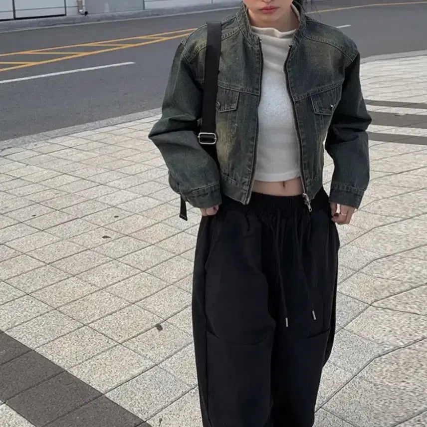 [BUNJANG] Anyone More Tory Crop Washing Denim Jacket / 애니원모어 토리 크롭 워싱 데님 자켓