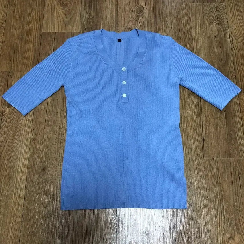 [BUNJANG] Blue Ribbed 3/4 Sleeve Knit / 블루 골지 7부 니트