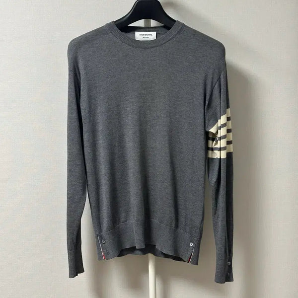 [BUNJANG] Thom Browne Striped Armband Merino Wool Knit Grey / [4] 톰브라운 사선완장 메리노 울 니트 그레이