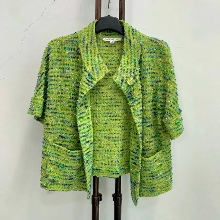 [BUNJANG] ST. JOHN Green Tweed Short-Sleeve Jacket / 신세계정품)) 센존 ST.JOHN 그린 트위드 반팔 자켓