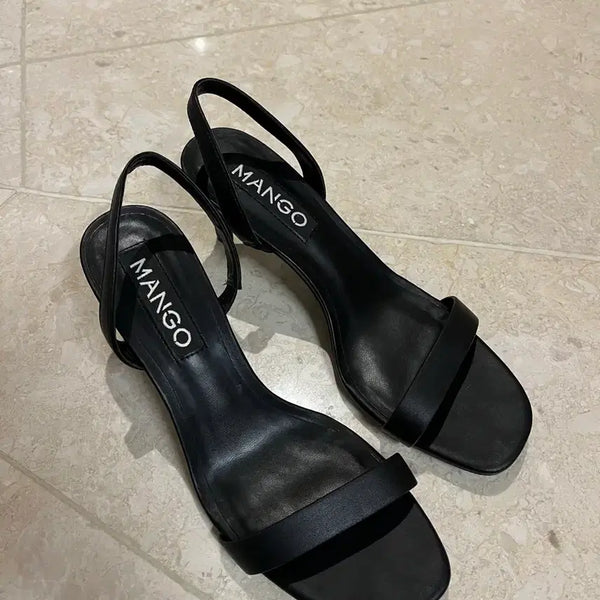 [BUNJANG] Mango Black Strap Heels (Leather, 5cm Heel, EU 37) / 망고 블랙 스트랩힐