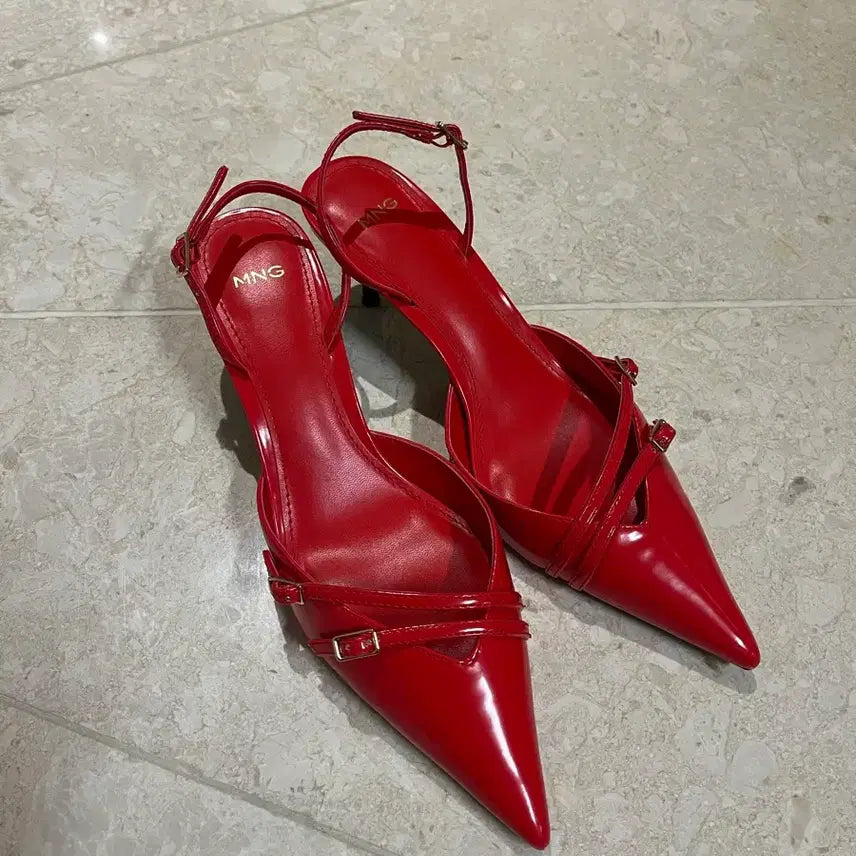 [BUNJANG] Mango Red Pointed Toe Mules / 망고 레드 포인트토 뮬