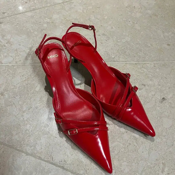 [BUNJANG] Mango Red Pointed Toe Mules / 망고 레드 포인트토 뮬