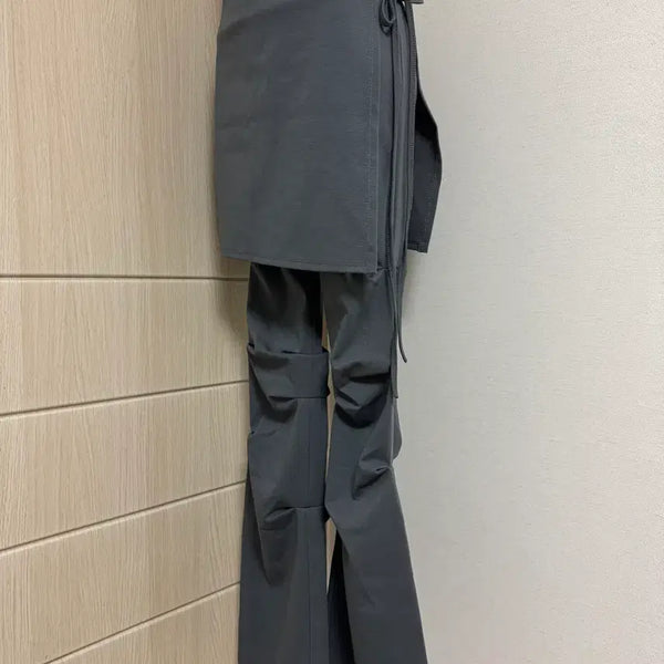 [BUNJANG] Layered Wrap Skirt Pants Charcoal / 새상품) 레이어드 랩 스커트 팬츠